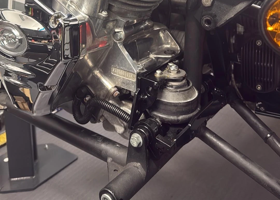 Upgraded engine mount fitted to a Morgan 3 Wheeler chassis